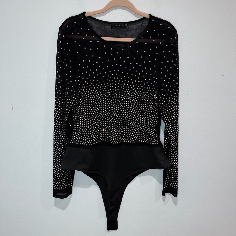 Talent Studded Black Long-Sleeve Bodysuit